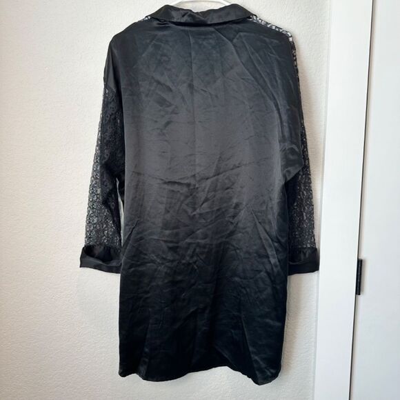 Victoria’s Secret Gold Label Black Satin Sheer Lace Button Front Nightgown S - Picture 5 of 6